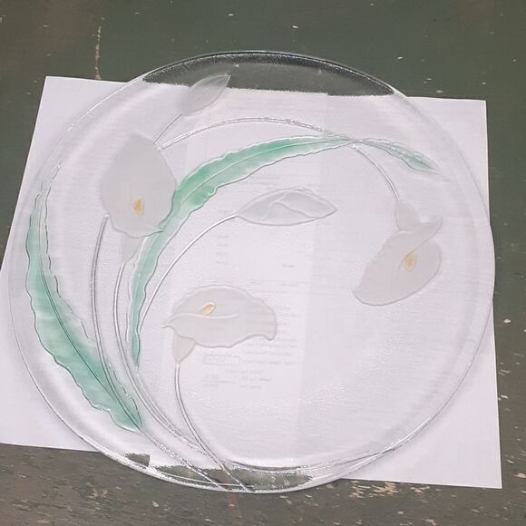 Vintage L. E. Smith Glass Platter Handmade Clear Glass Calla Lily 13" - Picture 1 of 6